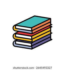Stylized stack of three colorful books. Flat vector illustration with simple geometric design against a White Background.