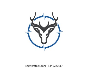Stylized stag head with compass rose emblem for hunting and outdoors