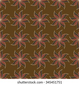 Stylized star anise seamless pattern. Brown background. Abstract texture. Vector illustration.
