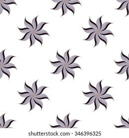 Stylized star anise seamless pattern. Gray elements on white background. Abstract texture. Vector illustration.