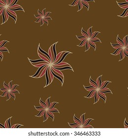 Stylized star anise seamless pattern. Brown background. Abstract texture. Vector illustration.