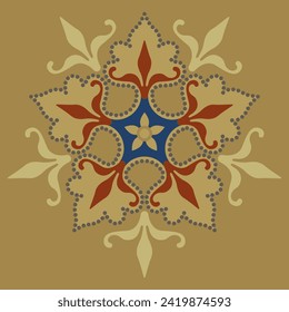 Stylized star shape or flower. Beautiful floral medieval European motif. Five point geometrical mandala.