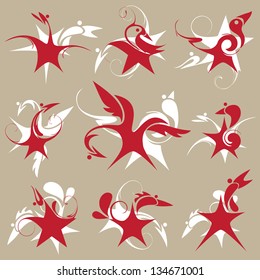 stylized star-bird, set of emblem