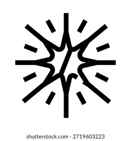 Icono de estallido estelar estilizado que representa una explosión, fuegos artificiales o explosión de bengala, perfecto para celebrar logros o indicar eventos especiales con un diseño minimalista en blanco y negro