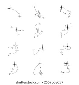 Stylized stars with orbit line set vector. Set of Stylized stars with orbit line in various designs.