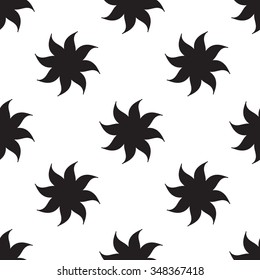 Stylized stars seamless pattern. Black elements on white background. Abstract texture. Vector illustration.
