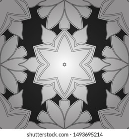 Stylized stars, snowflakes and grids. Ethnic Indian folklore. Vector abstract seamless patchwork background with white and black ornaments, geometric Moroccan seamless pattern.