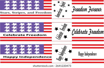 Stylized stars stripes and freedom themed collage with American flag motifs vintage retro holiday patriotic design layout