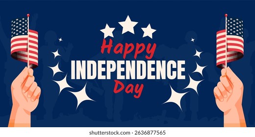 Stylized Statue of Liberty illustration paired with waving flags to mark July 4th pride.