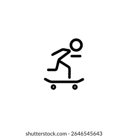 Figurine stylisée en bâton dans une pose accroupie sur une planche à roulettes. Icône Image vectorielle minimaliste pour le skateboard et la culture urbaine.