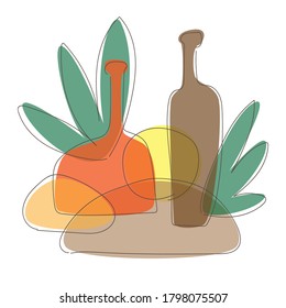Stylized still life in a modern style. Vector illustration of interior items in warm colors