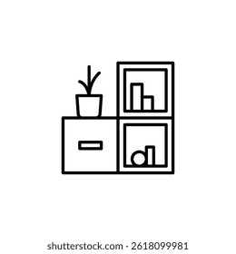 Stylized storage shelf with minimal decoration element line drawing