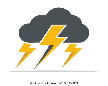 Nube de tormenta estilizada con rayos sobre un fondo blanco