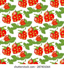 Stylized strawberry on a green background. Seamless pattern.