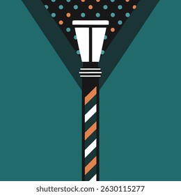 A stylized street lamp with stripes and a dotted background against a teal colored background art piece