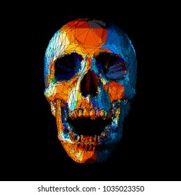 Stylized stripe low poly skull with colorful on dark background