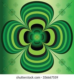 Stylized striped green flower close up on light green background