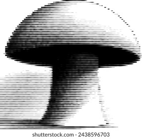 Stylized striped mushroom illustration in monochrome