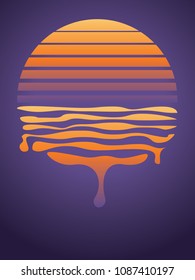 Stylized striped sun abstract futuristic design background.