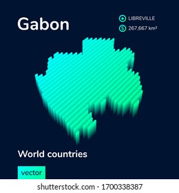 Mapa vectorial estilizado de Gabón con efecto 3d. Mapa de Gabón con colores verde y menta en el fondo azul oscuro