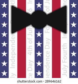 stylized suit with black bow tie - red, white and blue stripes with white stars and vertical text