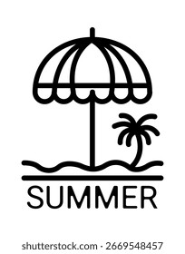 Stylized summer icon featuring a beach umbrella and palm tree, symbolizing relaxation and warmth.