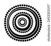 Stylized sun. Australian art. Aboriginal painting style. Smooth round shapes, dots and circles isolated on white background. Doodle sketch style. Minimalistic graphic print. Vector monochrome illustra