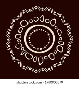 Stylized sun. Australian art. Aboriginal painting style. Smooth round shapes, circles isolated on dark background. Doodle sketch style. Minimalistic graphic print. Vector color illustration.