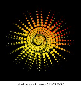 stylized sun of circles on a black background. vector