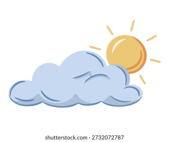 Stylized sun and cloud illustration in minimalist vector style. Springtime abstract weather element