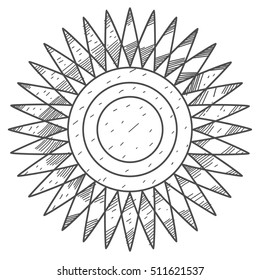 Stylized sun disk with sharp rays. Illustrations coloring.