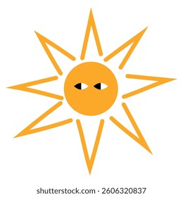 Stylized sun with expressive eyes. Isolated vector illustration
