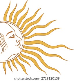 Stylized Sun Face with Rays on Black Background celestial solar