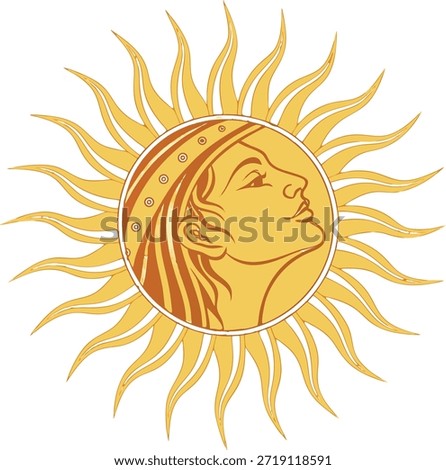 Stylized Sun with Female Profile and Rays solar celestial