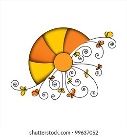 Stylized sun with floral elements on white background