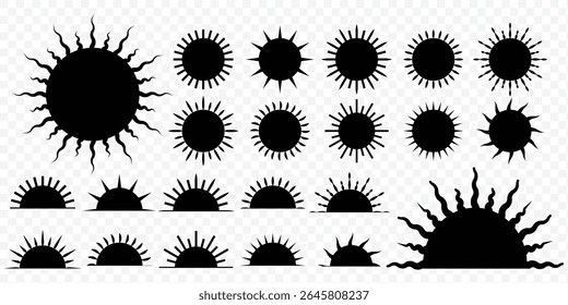 Stylized sun icon set design representing ecology and renewable energy. isolated on transparent background. eps 10