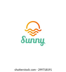 Stylized sun logo flat style. Round warm abstract form. Vector design element of the summer heat. Solar icon