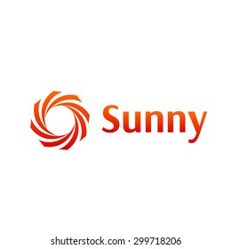 Stylized sun logo flat style. Round warm abstract form. Vector design element of the summer heat. Solar icon