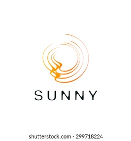 Stylized sun logo flat style. Round warm abstract form. Vector design element of the summer heat. Solar icon