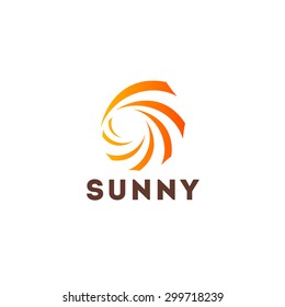 Stylized sun logo flat style. Round warm abstract form. Vector design element of the summer heat. Solar icon