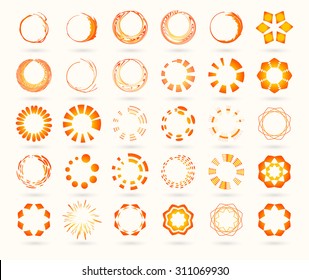 Stylized sun logo flat style. Round warm abstract form. Vector design element of the summer heat. Solar icon