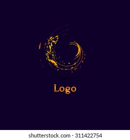 Stylized sun logo flat style. Round warm abstract form. Vector design element of the summer heat. Solar icon. Brush style.
