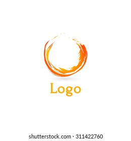Stylized sun logo flat style. Round warm abstract form. Vector design element of the summer heat. Solar icon. Brush style.