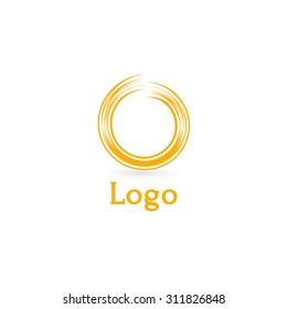 Stylized sun logo flat style. Round warm abstract form. Vector design element of the summer heat. Solar icon