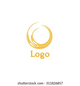 Stylized sun logo flat style. Round warm abstract form. Vector design element of the summer heat. Solar icon