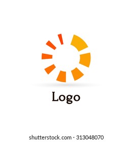 Stylized sun logo flat style. Round warm abstract form. Vector design element of the summer heat. Solar icon
