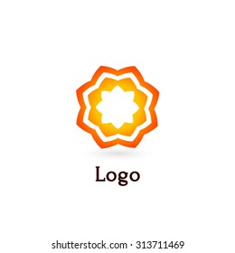 Stylized sun logo flat style. Round warm abstract form. Vector design element of the summer heat. Solar icon