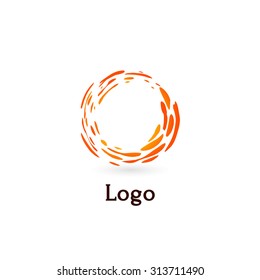 Stylized sun logo flat style. Round warm abstract form. Vector design element of the summer heat. Solar icon