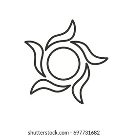 Stylized sun logo. Line icon of sun, flower. Isolated black outline logo on white background.