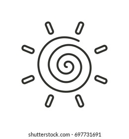 Stylized sun logo. Line icon of sun. Isolated black outline logo on white background.